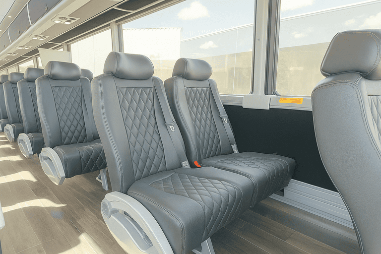 interior of Mansfield Minibus Company charter bus