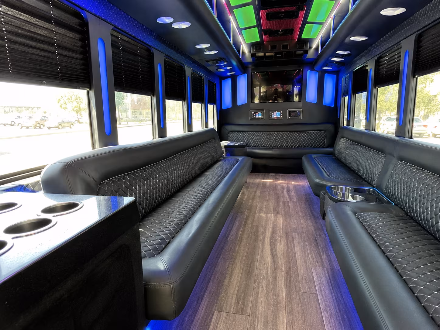 mansfield 15 passenger party bus inside