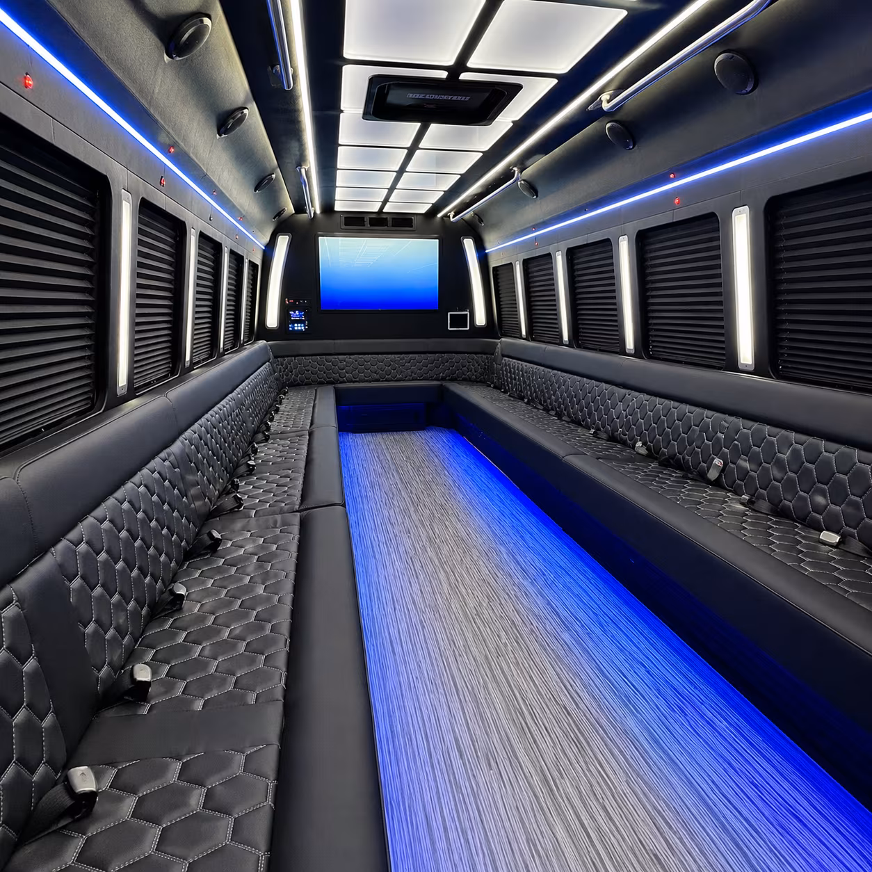 mansfield 50 passenger party bus inside